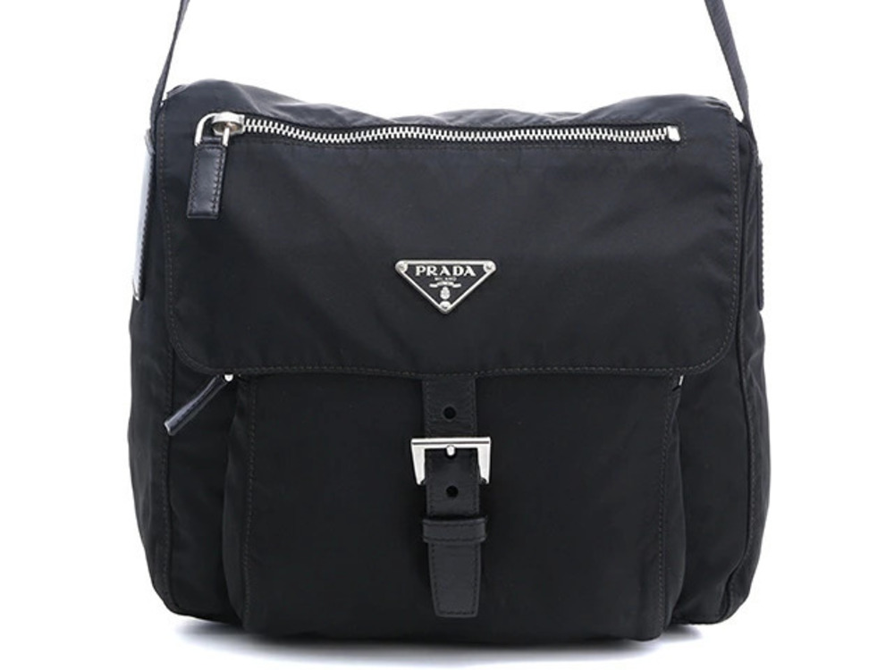 Prada Tessuto Saffiano Shoulder Bag Leather Black